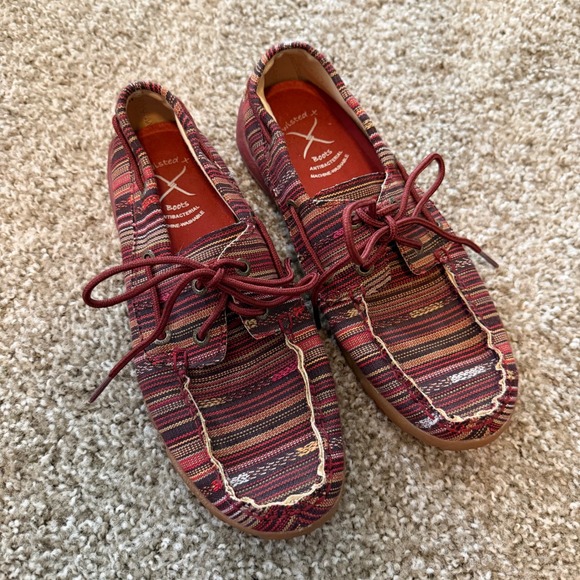 Twisted X Shoes - Women's Twisted X Driving Moccasins striped canvas pattern 6 red antibacterial